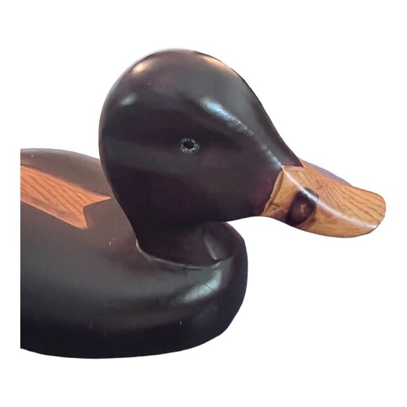 Vtg Carved Wooden Hunting Duck Decoy 14" Long Glass Eye Brown Made in Canada - Picture 7 of 9